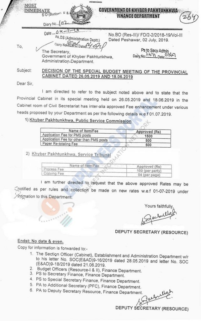 KPK Public Service Commission and Service Tribunal Fee Increased