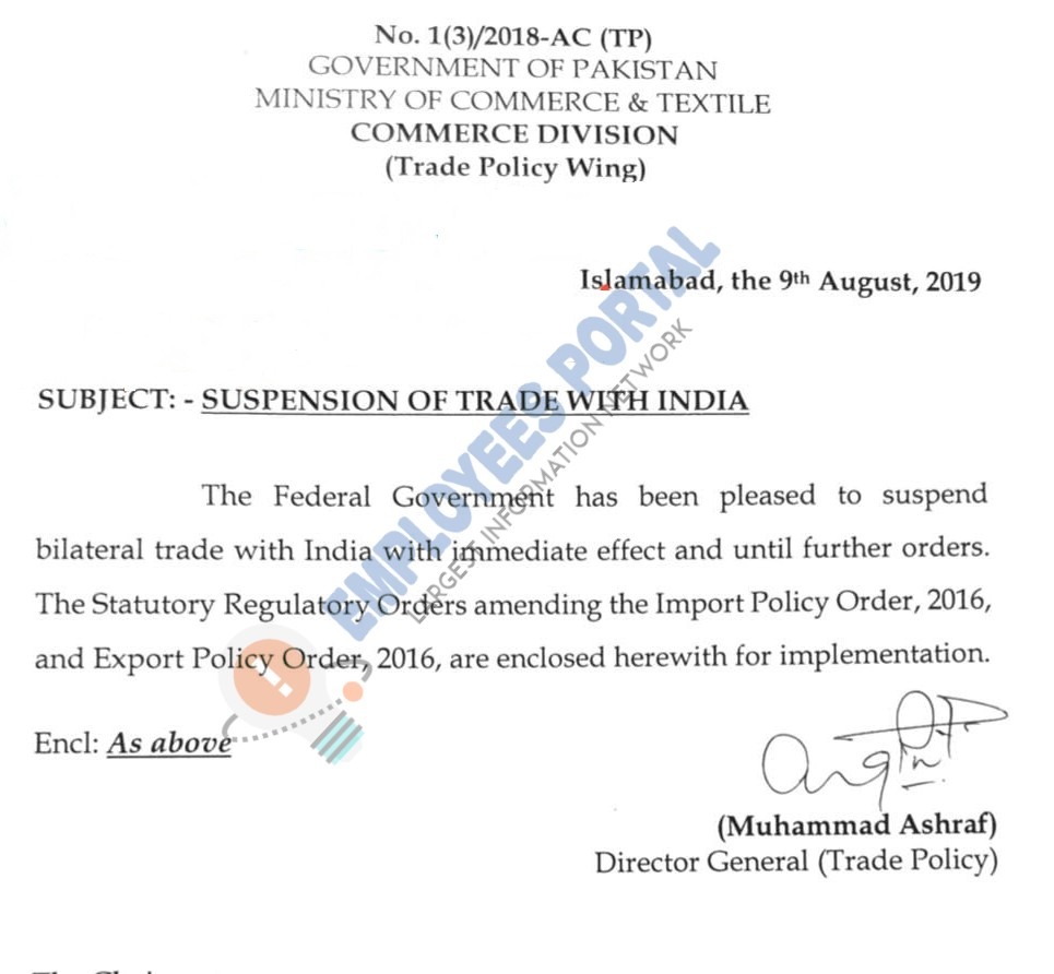 Suspension of Trade with India