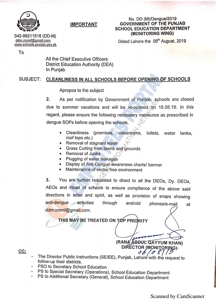 cleanliness of Schools Before Opening
