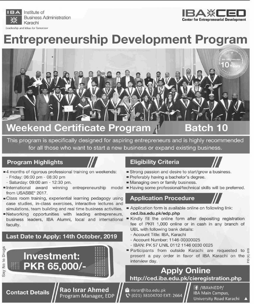 Entrepreneurship Development Weekend Certificate IBA Infographics