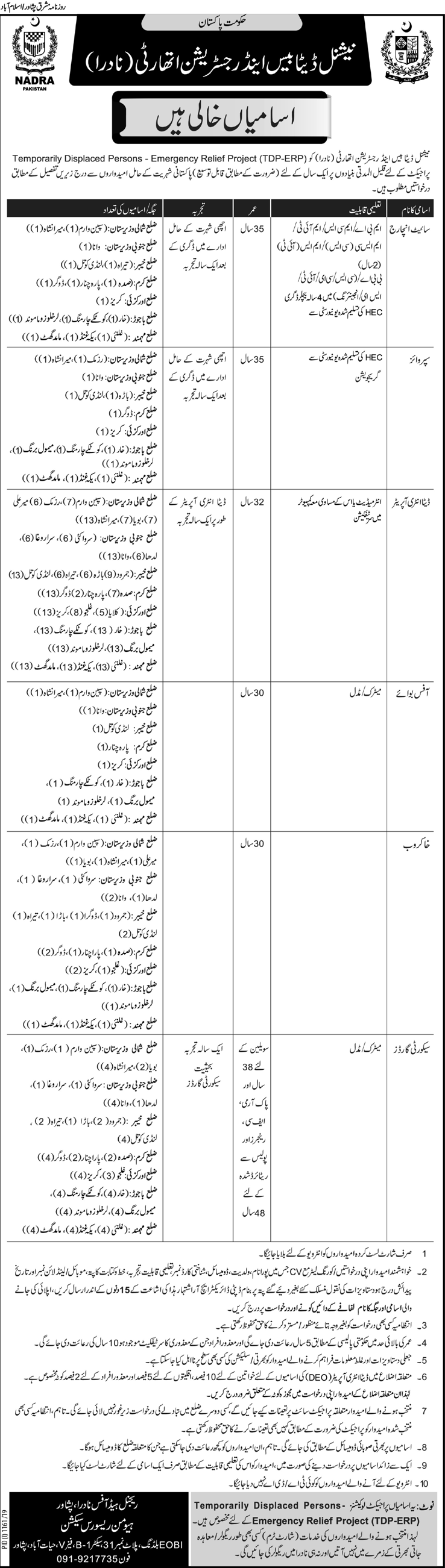 Latest NADRA Jobs Peshawer 5 September 2019