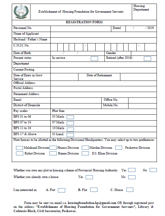 Membership Registration form of Housing Scheme KPK
