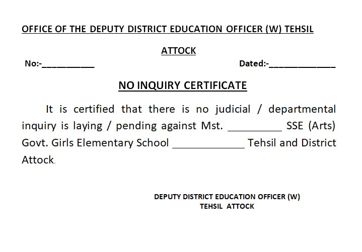 No Inquiry Certificate