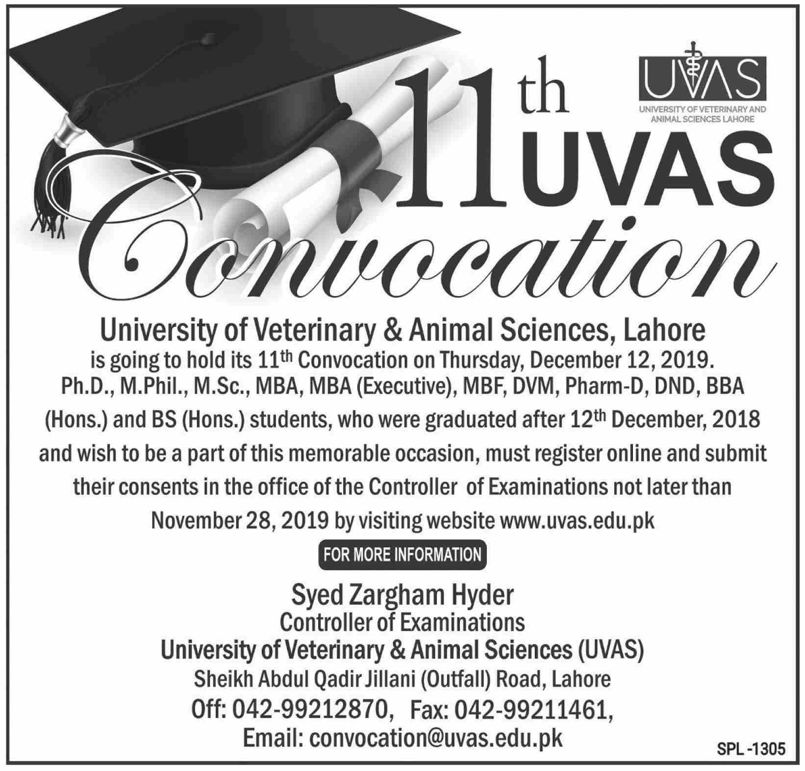 University of Veterinary and Animal Sciences (UVAS) Lahore Convocation 2019  - EmployeesPortal