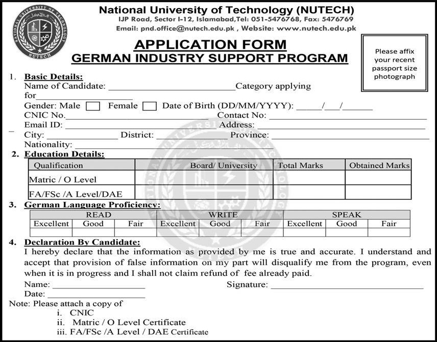 Download Application Form of Free Technical Training in Germany