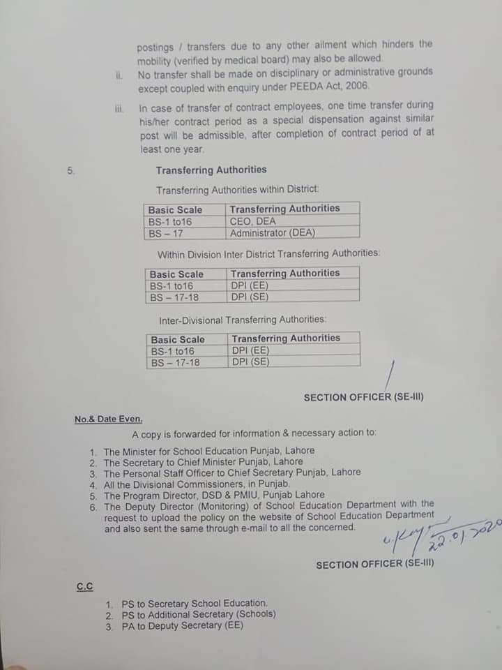 Transfers Postings of Ministerial Cadre Posts