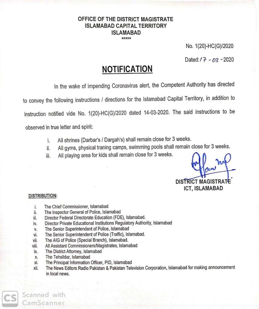 Notification of Closing of Public Places for 3 Weeks ICT Instructions