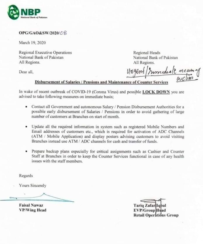 SalaryPension Disbursement & Maintenance of Counter Services National Bank of Pakistan