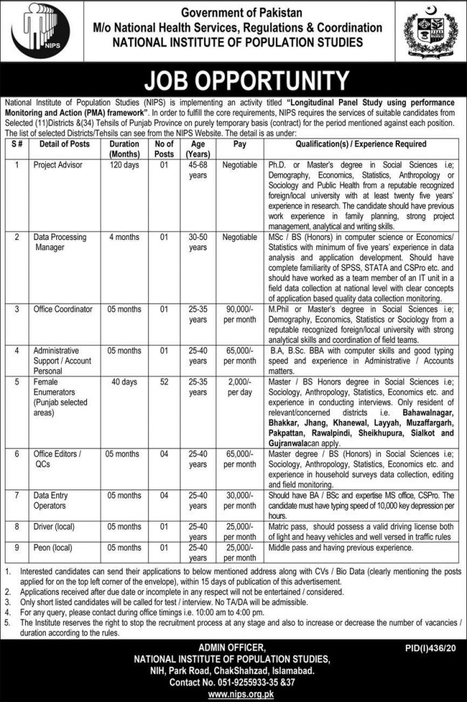 NHSRC Islamabad Latest Jobs 26 July 2020