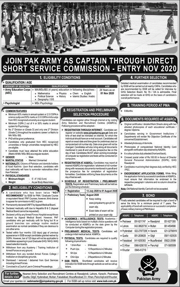 Pakistan Army 500 Jobs as Captain Through Short Service Commission 2020