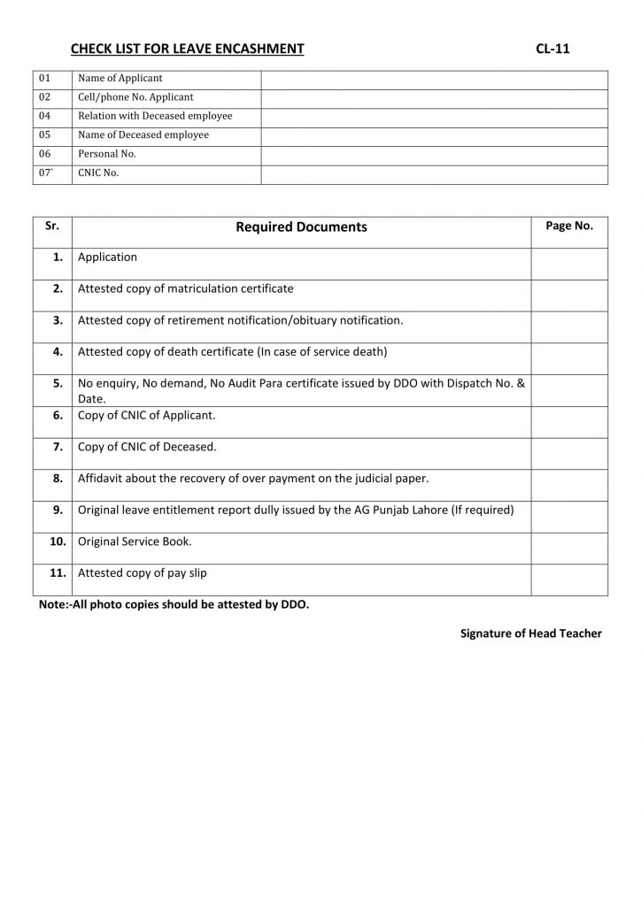 Leave Encashment Documents Checklist 2021