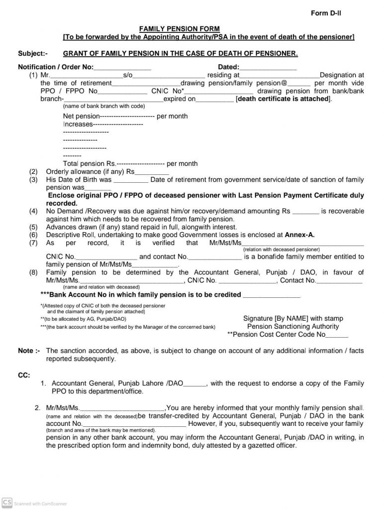 Family Pension Form