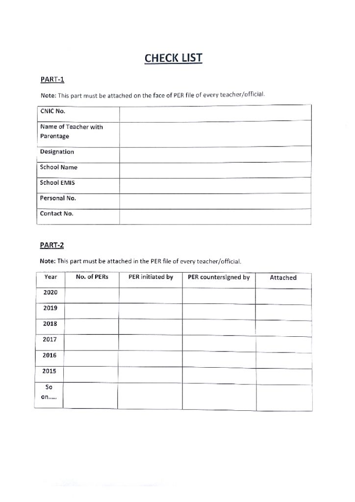 Teachers Personal File Checklist 2021