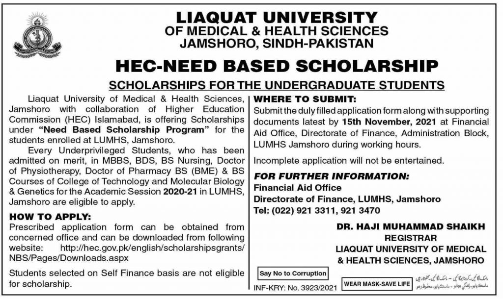 Liaqat University HEC Need Based Scholarship 2021