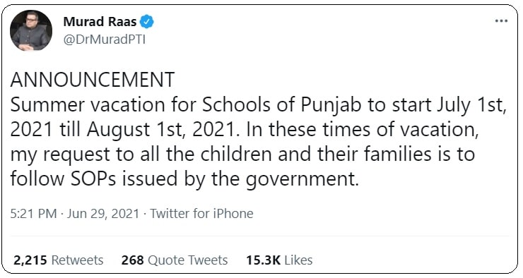 Summer Vacation in Punjab Schools 2021