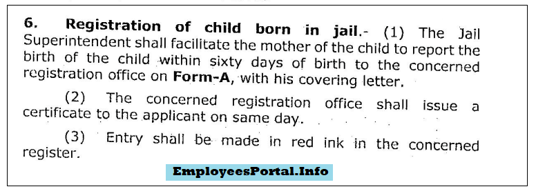 Registration of Child Born in Jail
