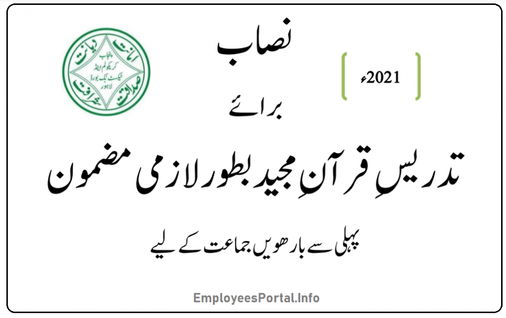 Notification of Holy Quran Syllabus 2022 Class-1 To 12