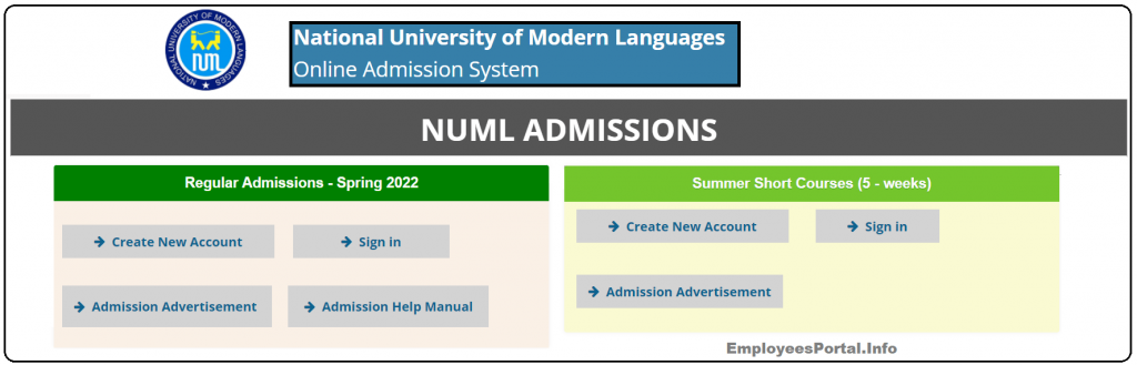 NUML Online Admission 2022