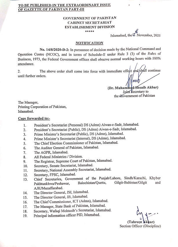 Normal Working Hours Notification For Federal Government Employees