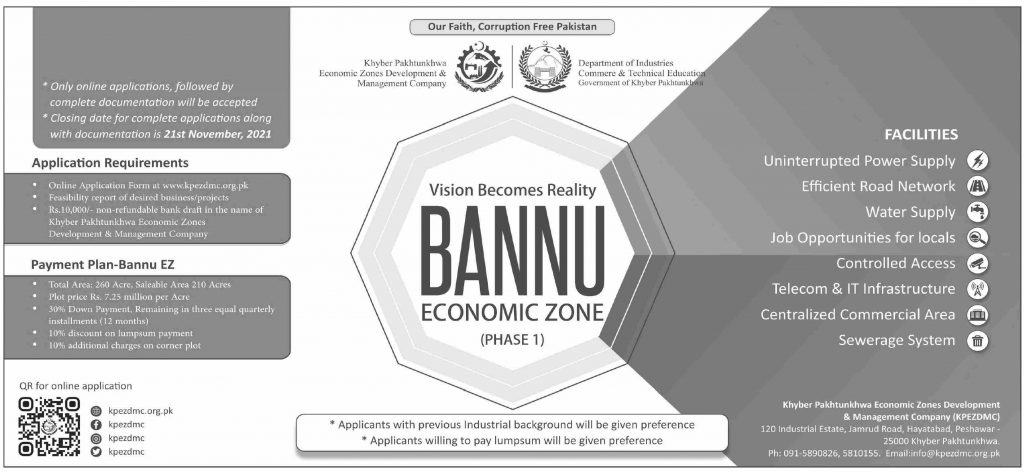Plots on Installments: Bannu Peshawar Economic Zone Phase-I