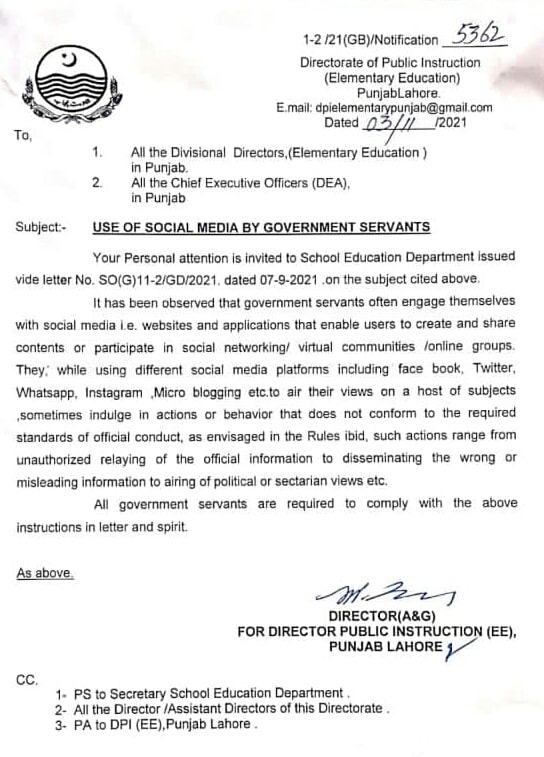 Use of Social Media By Punjab Government Servants