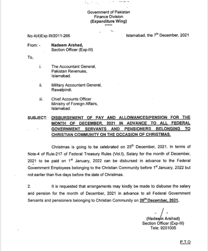 Notification of Advance Pay and Pension on Christmas 2021-22