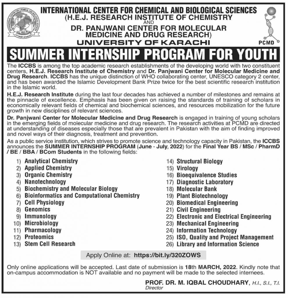 Summer Internship in Karachi For Youth 2022 ICCBS