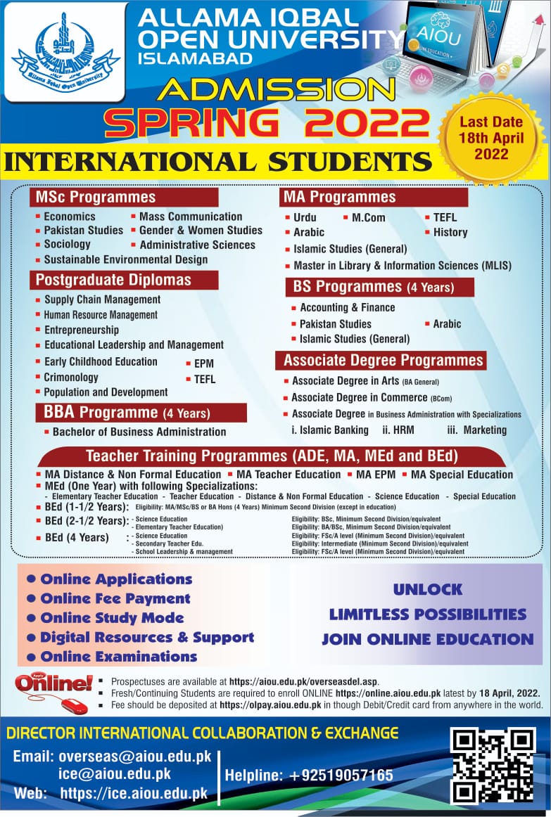 AIOU Admissions Open Spring-22