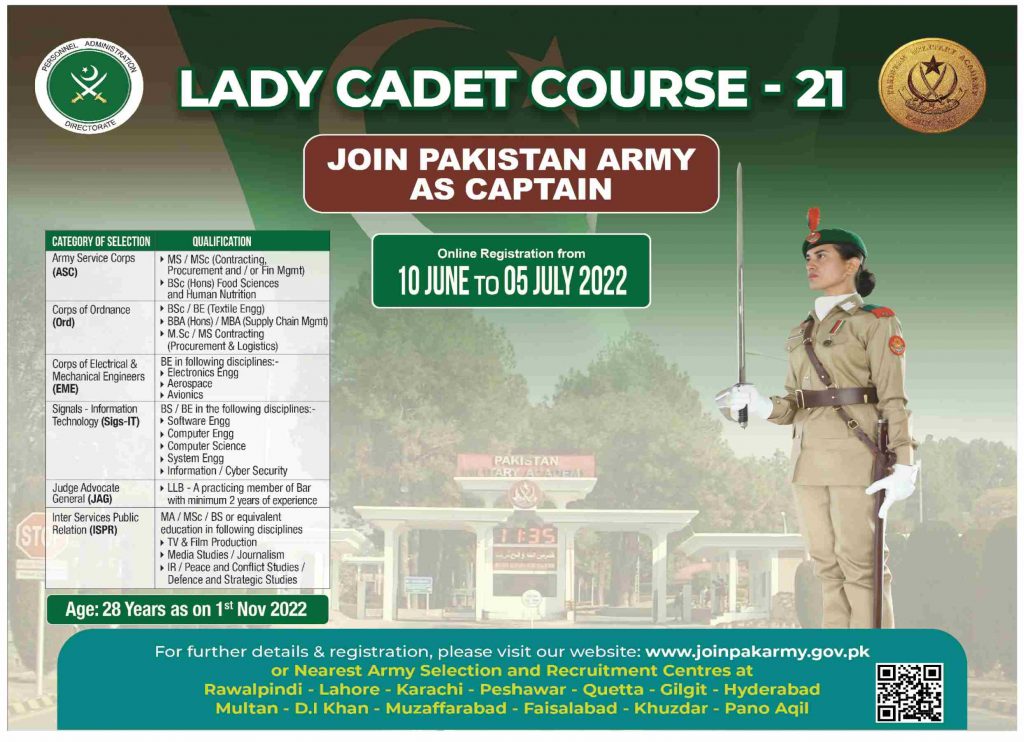 Join Pak Army As Lady Cadet Course LCC 2022-23