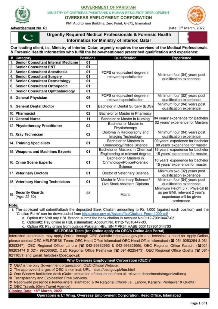 Qatar Jobs For Medical Professionals 2022 Ministry of Interior