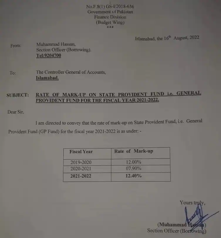 GP Fund Interest Rates 2022 Pakistan