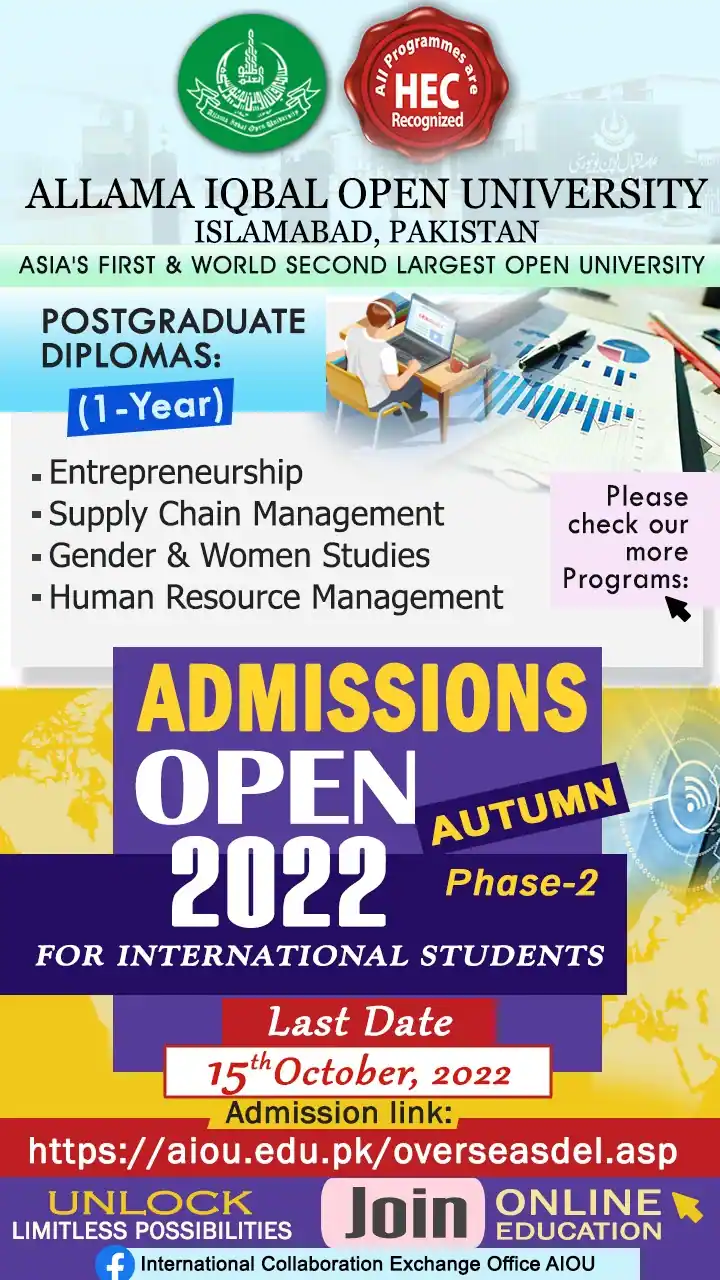 AIOU Autumn Admission Phase-II 2022 International Students (Overseas)