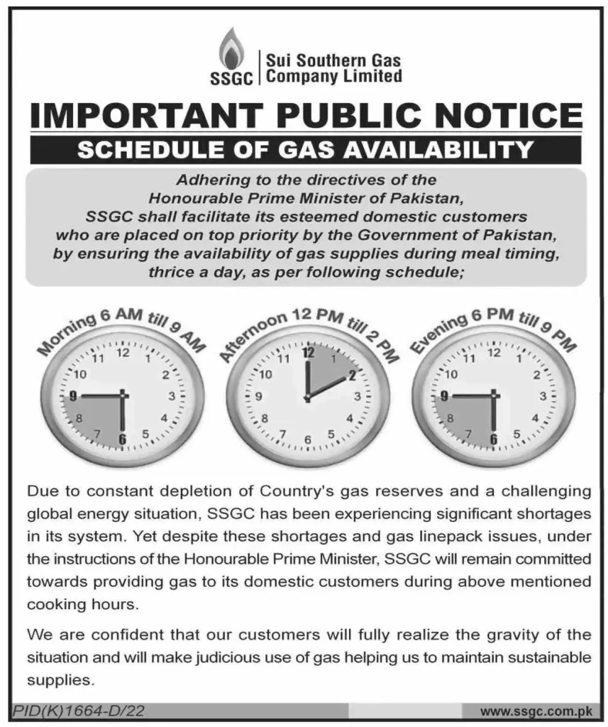 Gas Schedule in Pakistan 2023 Load-Shedding & Availability