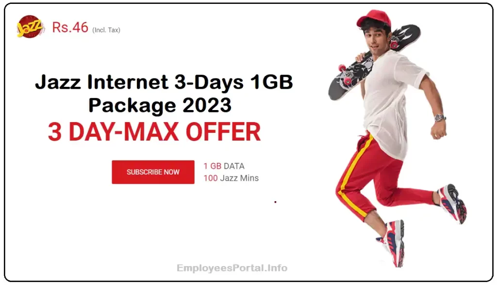 Jazz Internet 3-Days 1GB Package 2023 Rupees 46