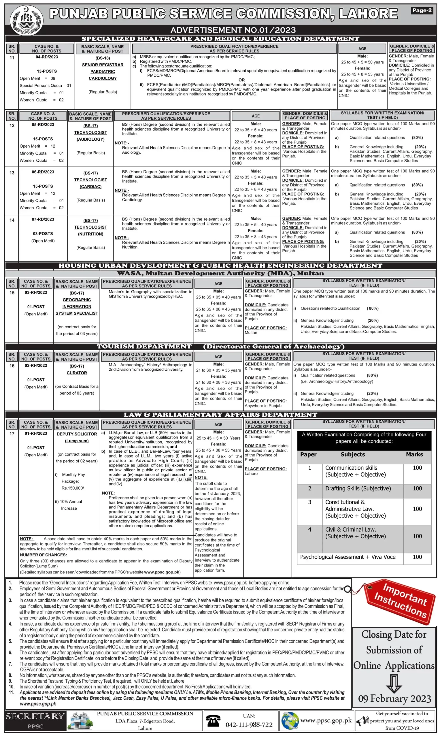 Latest Jobs in PPSC Advertisement 01/2023
