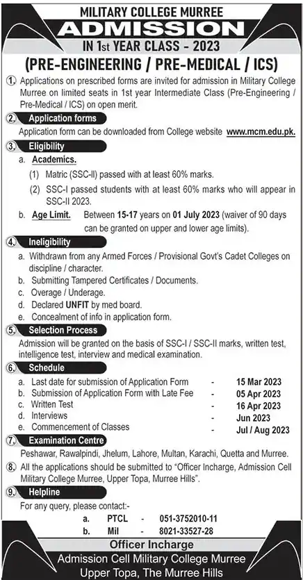 Military College Murree Admissions