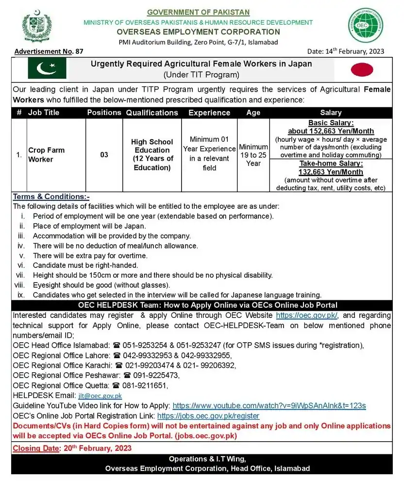 Japan Jobs For Agricultural Female Workers 2023 TIT Program