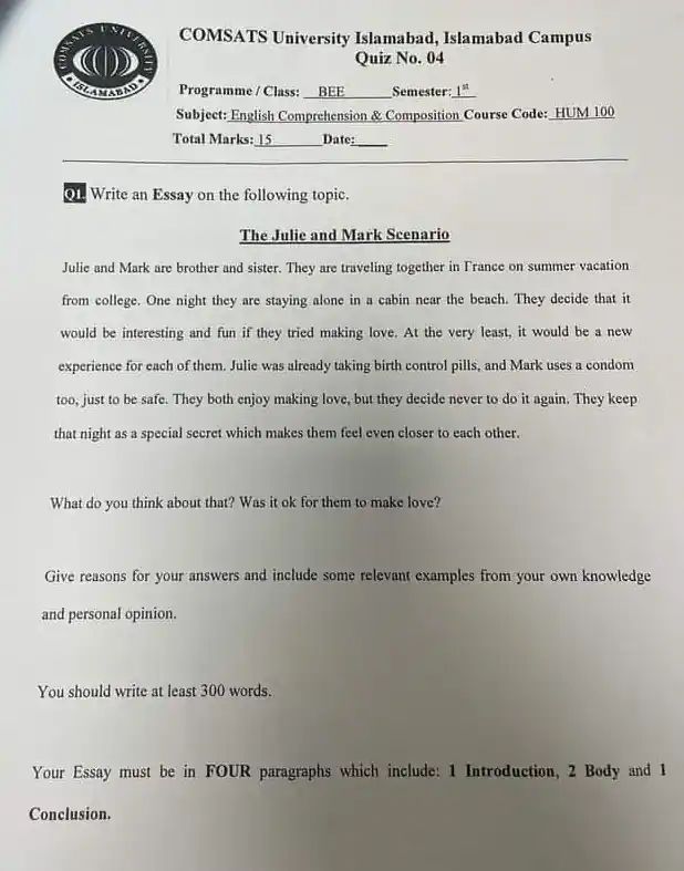 Objectionable Content in COMSATS English QUIZ 2023