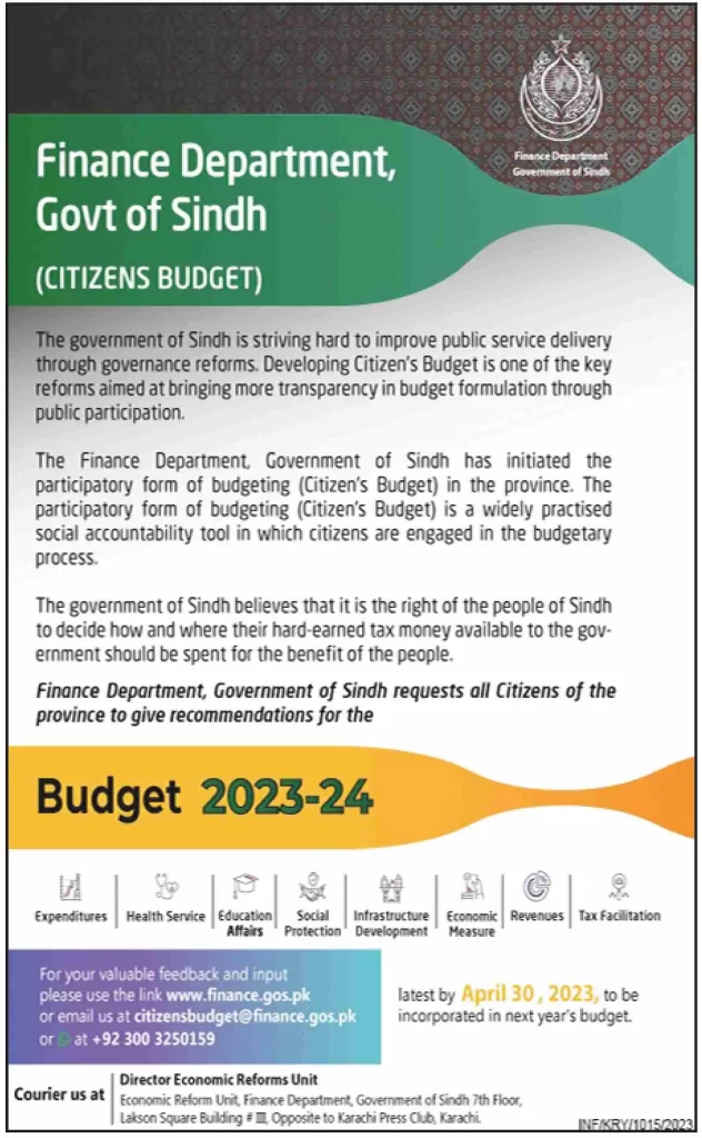 Sindh Govt Citizens Budget 2023-24